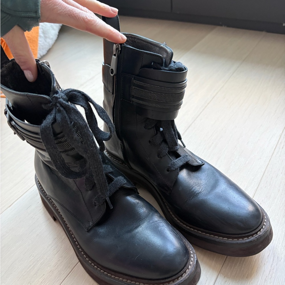 Brunello Cucinelli Black Leather Ankle Boots